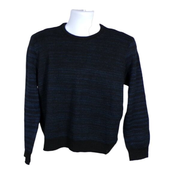 Calvin Klein Black/Blue Stripe Wool Blend Italian Yarn Sweater Size XL #51 - Picture 1 of 11